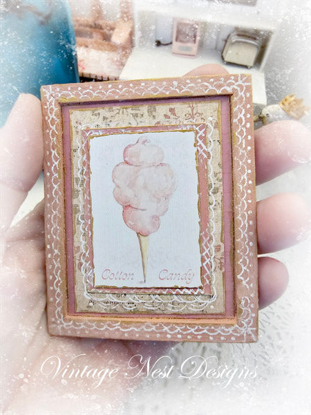 Dollhouse Miniature Cotton Candy No.2:4 Handmade Wooden Framed Art