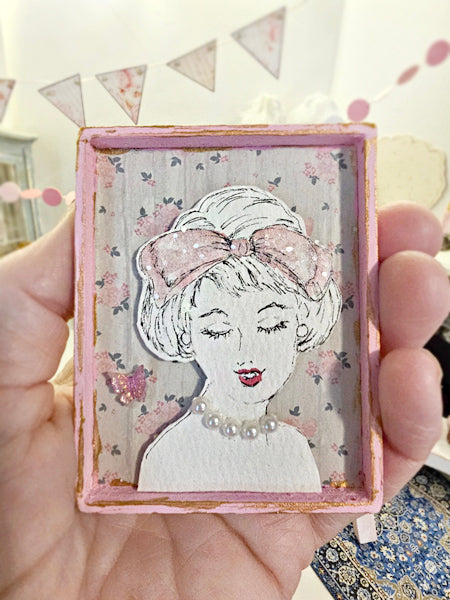 Miniature Hello Beautiful No.4 Handmade Framed Art for Dollhouse Diorama Shadow Box