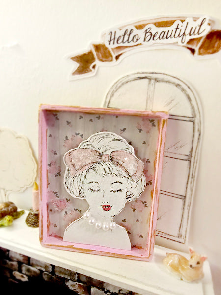 Miniature Hello Beautiful No.4 Handmade Framed Art for Dollhouse Diorama Shadow Box