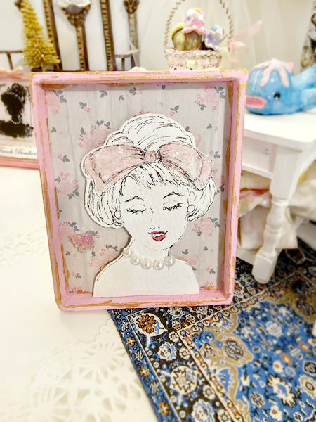 Miniature Hello Beautiful No.4 Handmade Framed Art for Dollhouse Diorama Shadow Box