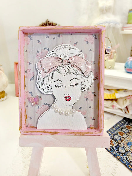 Miniature Hello Beautiful No.4 Handmade Framed Art for Dollhouse Diorama Shadow Box