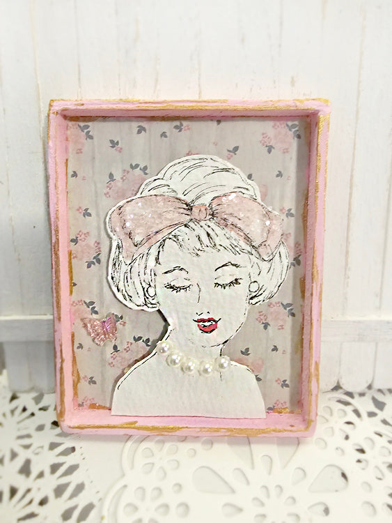 Miniature Hello Beautiful No.4 Handmade Framed Art for Dollhouse Diorama Shadow Box