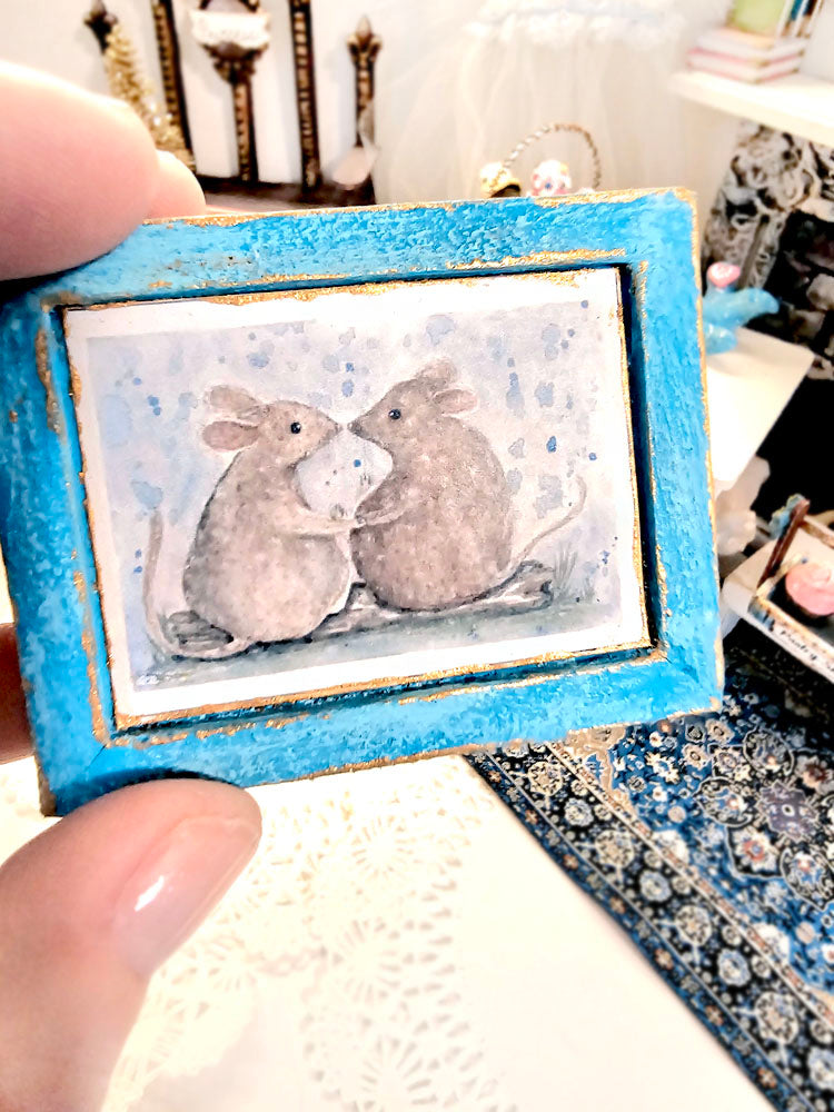 Miniature Mice No.9:4 Dollhouse Wall Decor Diorama Shadow Box