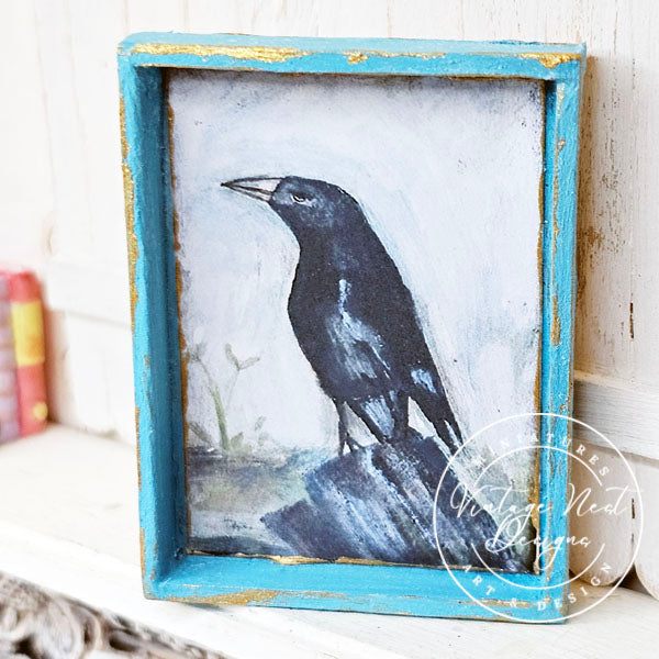 Old Crow No.1:4 Miniature Maison de Poupée Cadre en Bois Fait Main