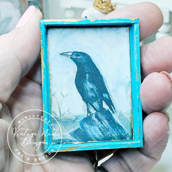 Old Crow No.1:4 Miniature Maison de Poupée Cadre en Bois Fait Main