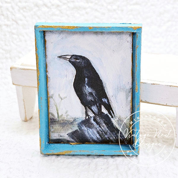 Old Crow No.1:4 Miniature Maison de Poupée Cadre en Bois Fait Main