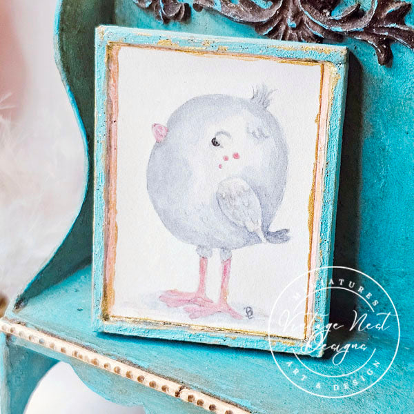 Miniature Pink Tweet No.1:4 Handmade for Dollhouse Wooden Framed Art