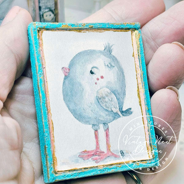 Miniature Pink Tweet No.1:4 Handmade for Dollhouse Wooden Framed Art