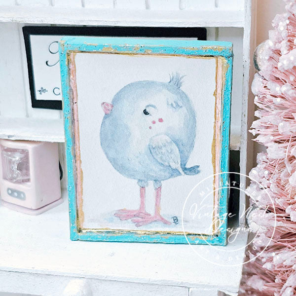 Miniature Pink Tweet No.1:4 Handmade for Dollhouse Wooden Framed Art