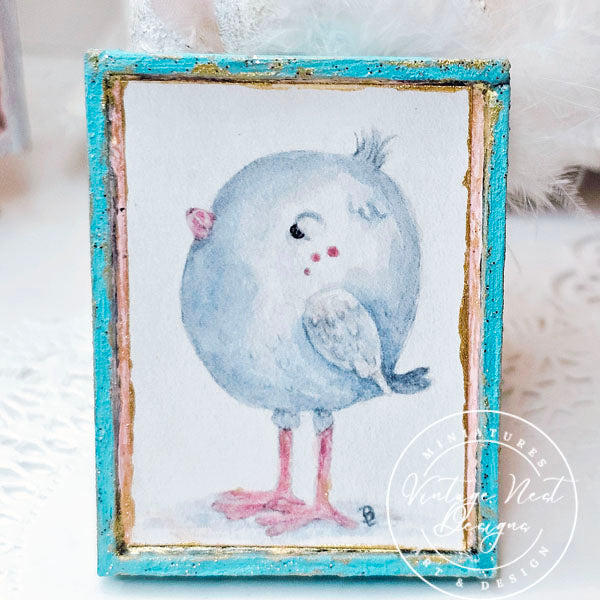 Miniature Pink Tweet No.1:4 Handmade for Dollhouse Wooden Framed Art