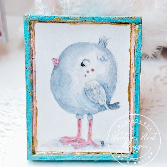 Miniature Pink Tweet No.1:4 Handmade for Dollhouse Wooden Framed Art