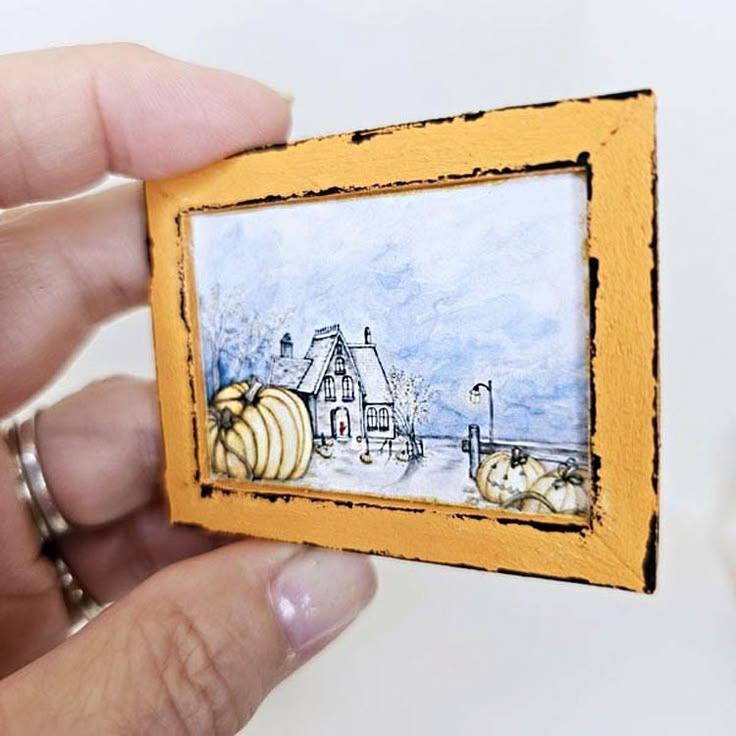 Miniature Halloween Pumpkins No.2:4 Orange Wood Frame Doll Home Wall Decor