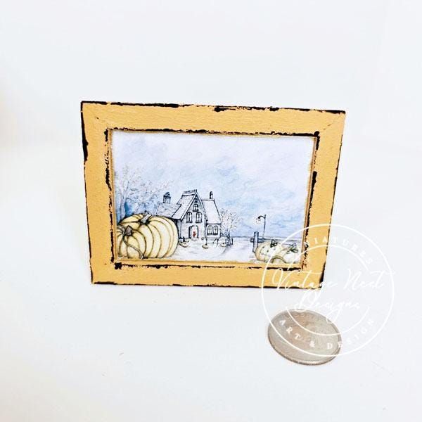 Miniature Halloween Pumpkins No.2:4 Orange Wood Frame Doll Home Wall Decor
