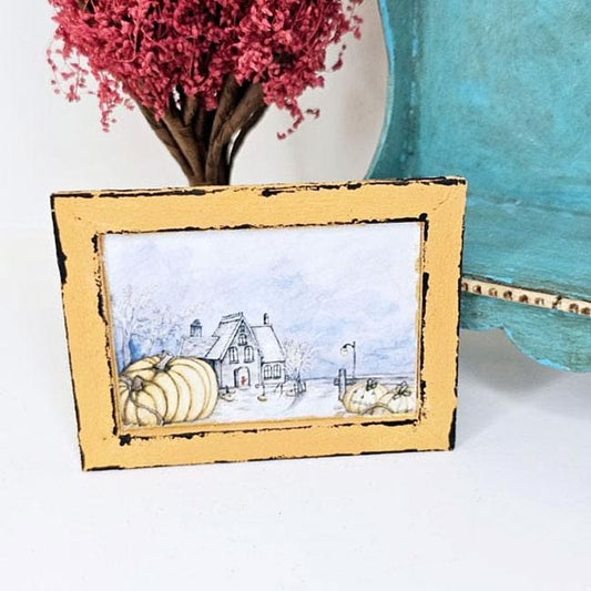 Miniature Halloween Pumpkins No.2:4 Orange Wood Frame Doll Home Wall Decor