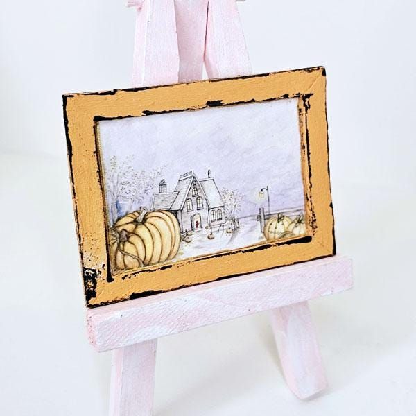 Miniature Halloween Pumpkins No.2:4 Orange Wood Frame Doll Home Wall Decor
