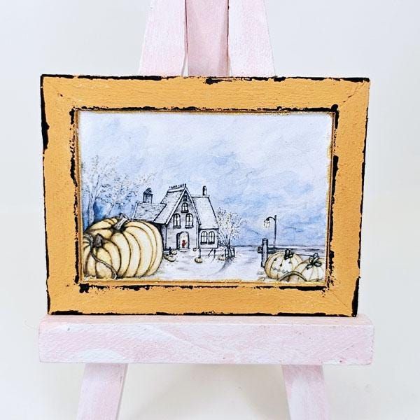 Miniature Halloween Pumpkins No.2:4 Orange Wood Frame Doll Home Wall Decor
