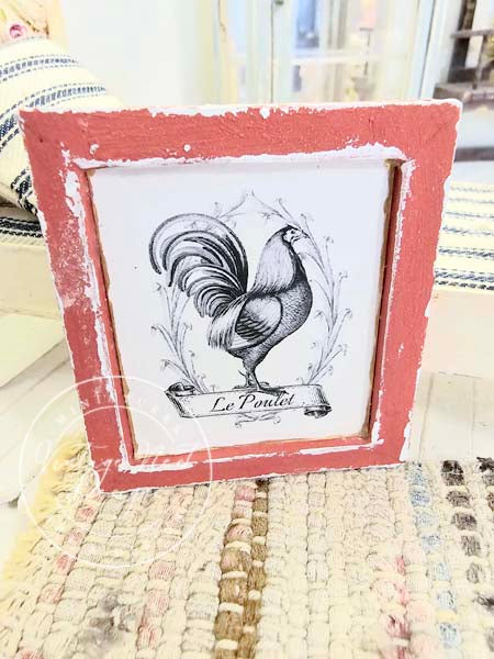 Miniature Rooster No.1:4 Red Wood Frame for Dollhouse Wall Decor