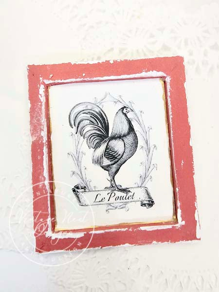 Miniature Rooster No.1:4 Red Wood Frame for Dollhouse Wall Decor