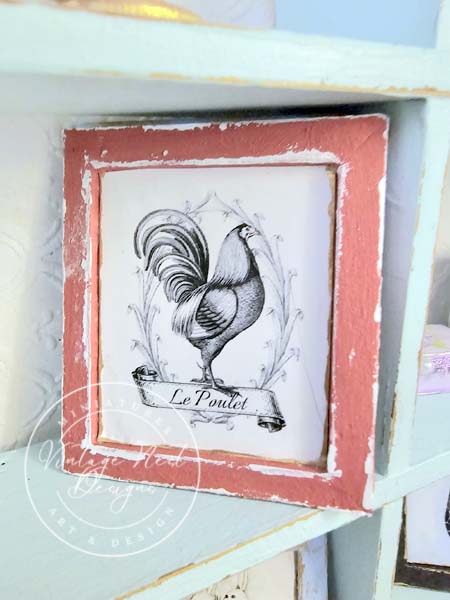 Miniature Rooster No.1:4 Red Wood Frame for Dollhouse Wall Decor