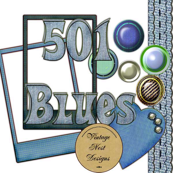 Kit de blues scrapbooking numérique 501 - Téléchargement instantané