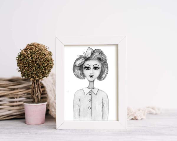 Digitaldruck 1950er-Jahre Mädchen Nr. 1 ACEO Aquarell Sofort-Download