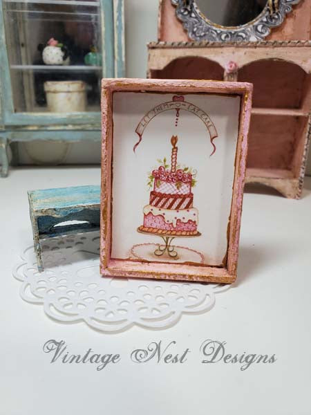 Dollhouse Miniature Cake No.8:5 Handmade Wooden Framed Art