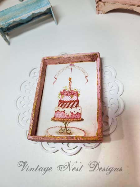 Dollhouse Miniature Cake No.8:5 Handmade Wooden Framed Art