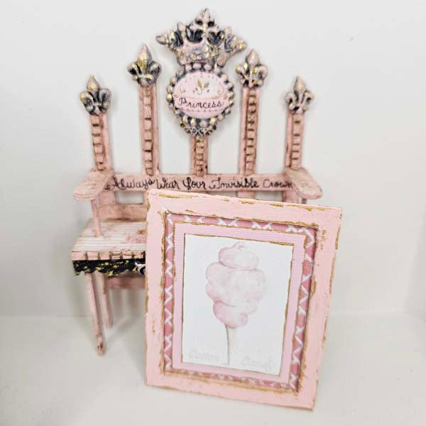Miniature de maison de poupée Barbe à papa n°2:5 Œuvre d'art encadrée en bois faite à la main