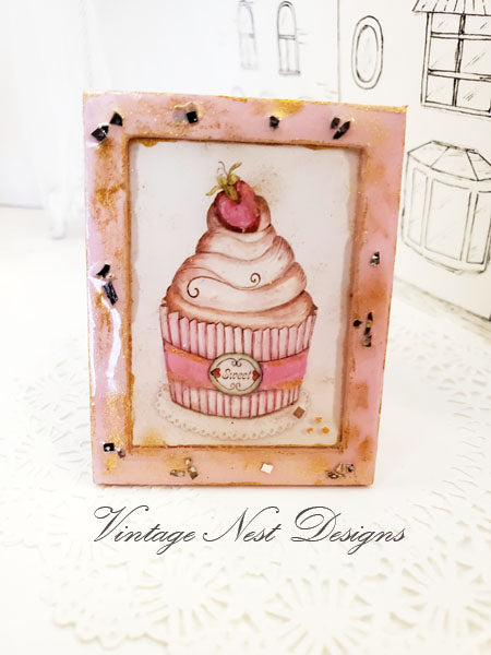 Cupcake No.6:3:3 Dollhouse Miniature Handmade Wooden Framed Art