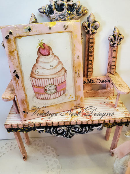 Cupcake No.6:3:3 Dollhouse Miniature Handmade Wooden Framed Art