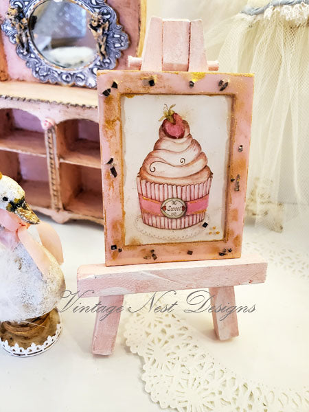 Cupcake No.6:3:3 Dollhouse Miniature Handmade Wooden Framed Art