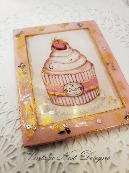 Cupcake No.6:3:3 Dollhouse Miniature Handmade Wooden Framed Art