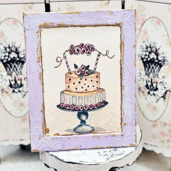 Miniature Cake No.5-6 Lavender Wood Frame Dollhouse Wall Decor 1:12 Scale