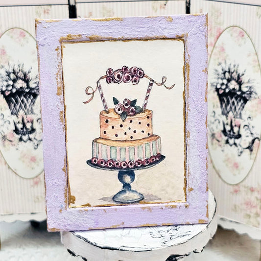 Miniature Cake No.5-6 Lavender Wood Frame Dollhouse Wall Decor 1:12 Scale