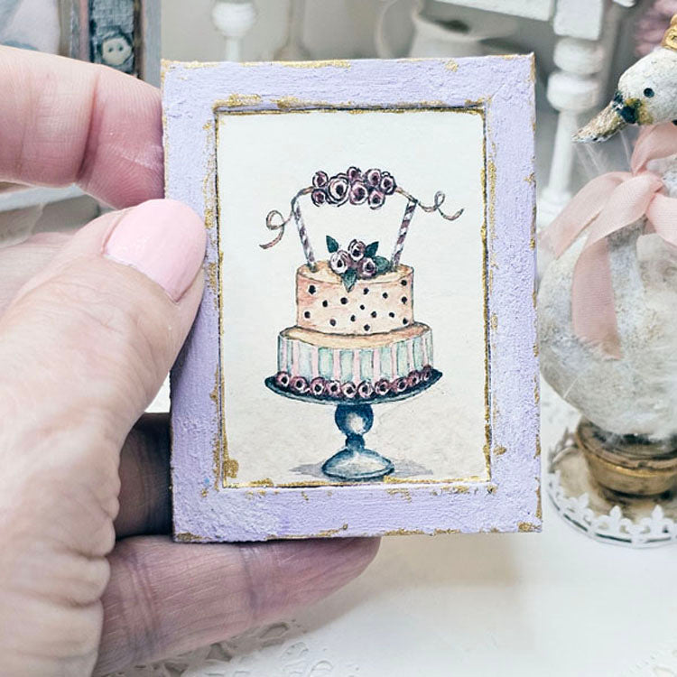 Miniature Cake No.5-6 Lavender Wood Frame Dollhouse Wall Decor 1:12 Scale