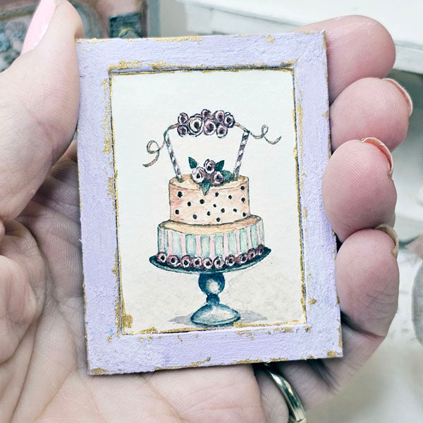 Miniature Cake No.5-6 Lavender Wood Frame Dollhouse Wall Decor 1:12 Scale