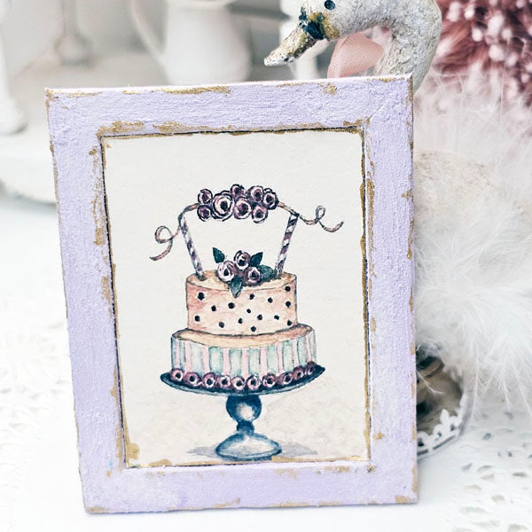 Miniature Cake No.5-6 Lavender Wood Frame Dollhouse Wall Decor 1:12 Scale