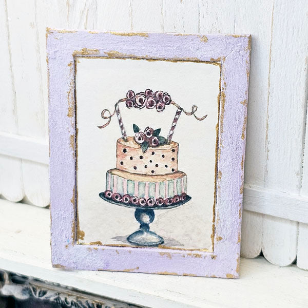 Miniature Cake No.5-6 Lavender Wood Frame Dollhouse Wall Decor 1:12 Scale