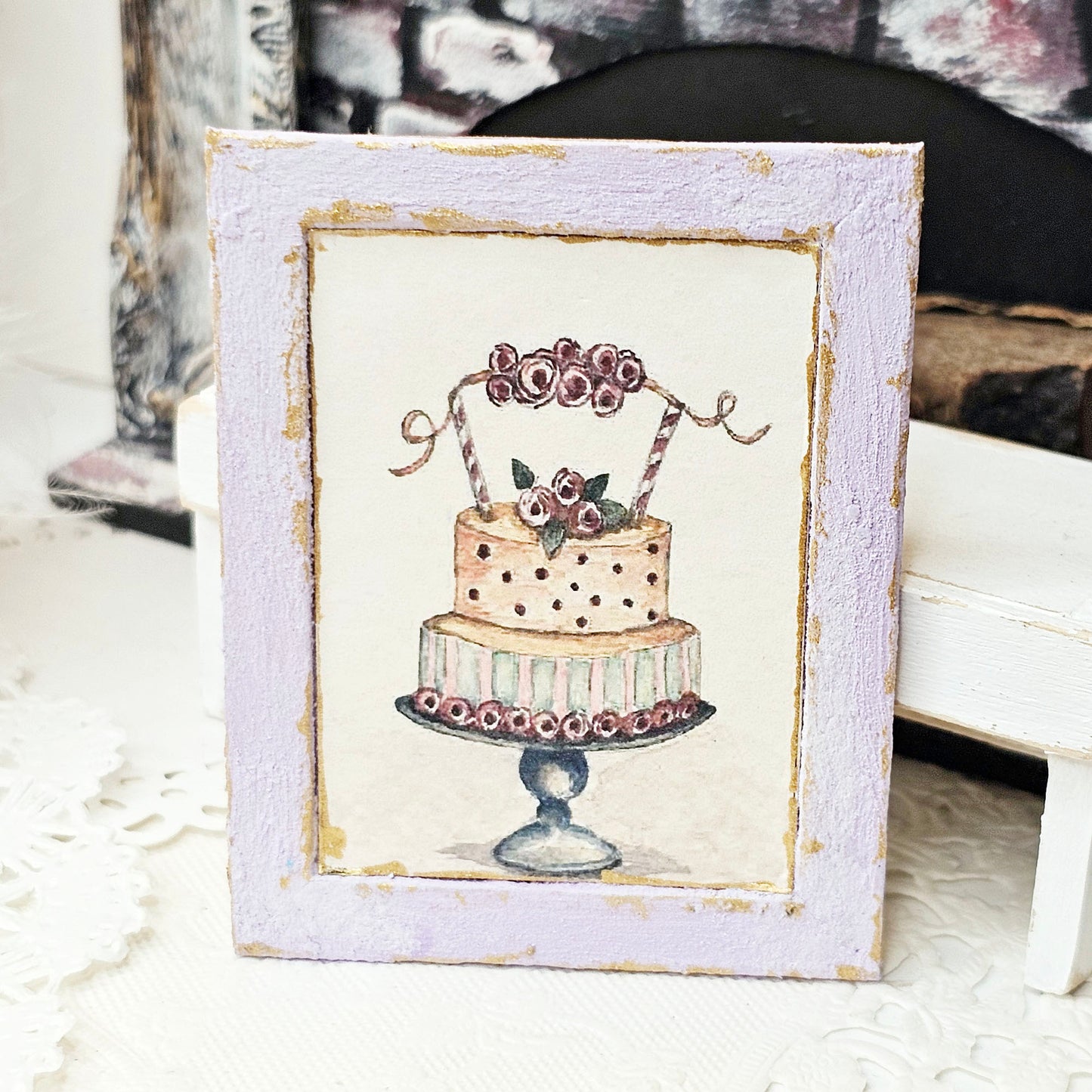 Miniature Cake No.5-6 Lavender Wood Frame Dollhouse Wall Decor 1:12 Scale