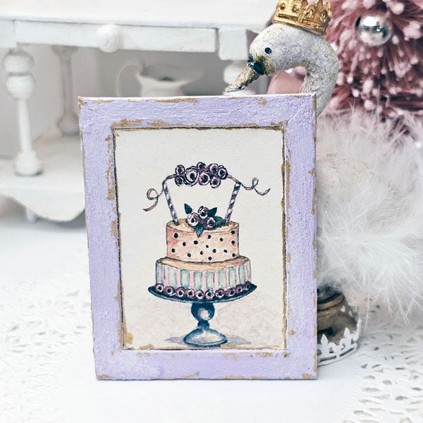 Miniature Cake No.5-6 Lavender Wood Frame Dollhouse Wall Decor 1:12 Scale
