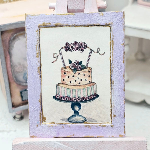 Miniature Cake No.5-6 Lavender Wood Frame Dollhouse Wall Decor 1:12 Scale