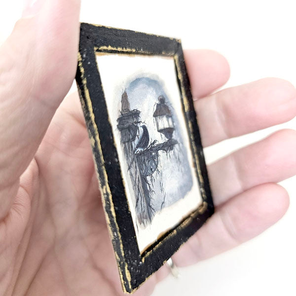 Crow Lantern No.1:6 Dollhouse Miniature Handmade Wooden Framed Art