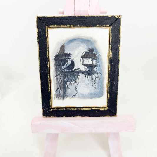 Crow Lantern No.1:6 Dollhouse Miniature Handmade Wooden Framed Art