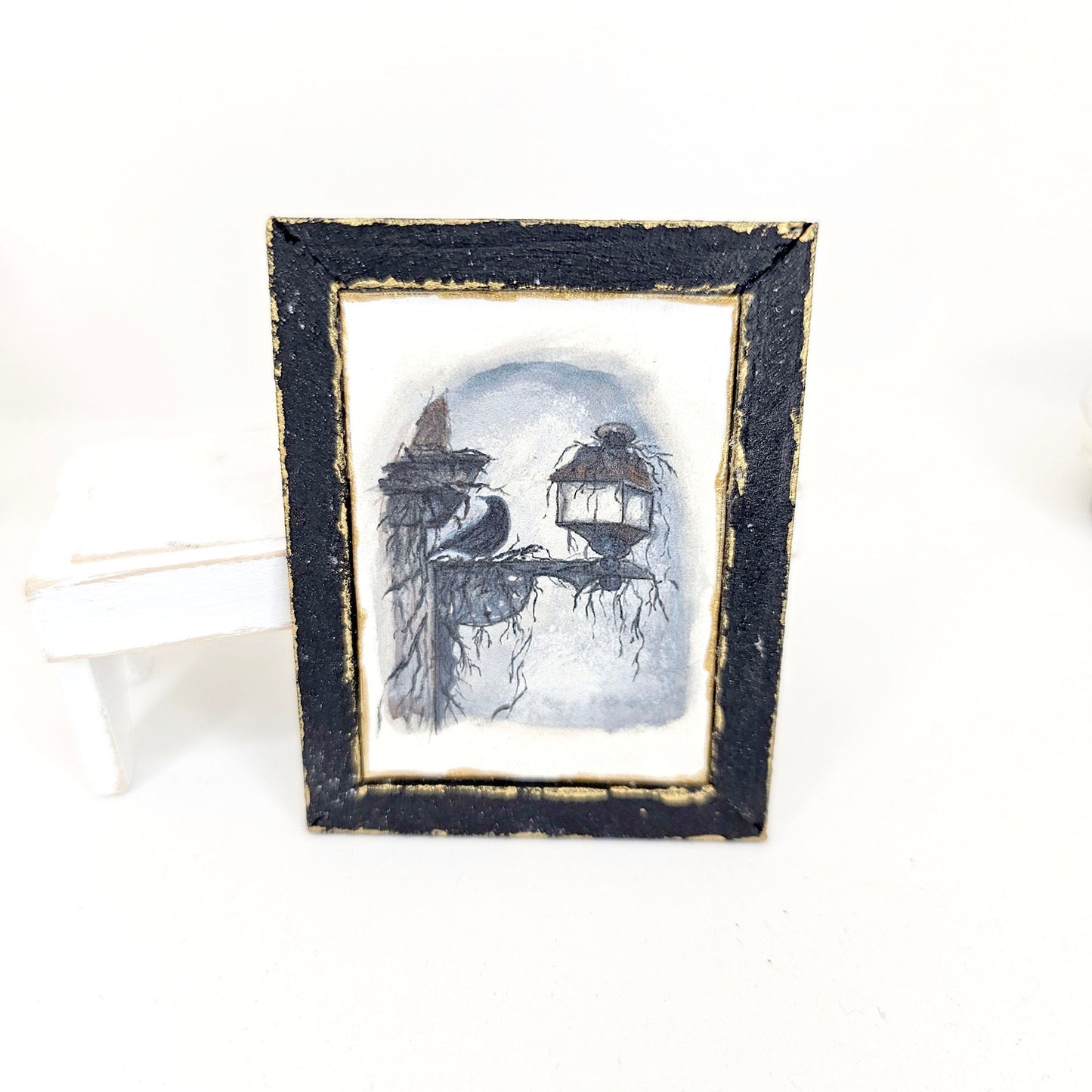 Crow Lantern No.1:6 Dollhouse Miniature Handmade Wooden Framed Art