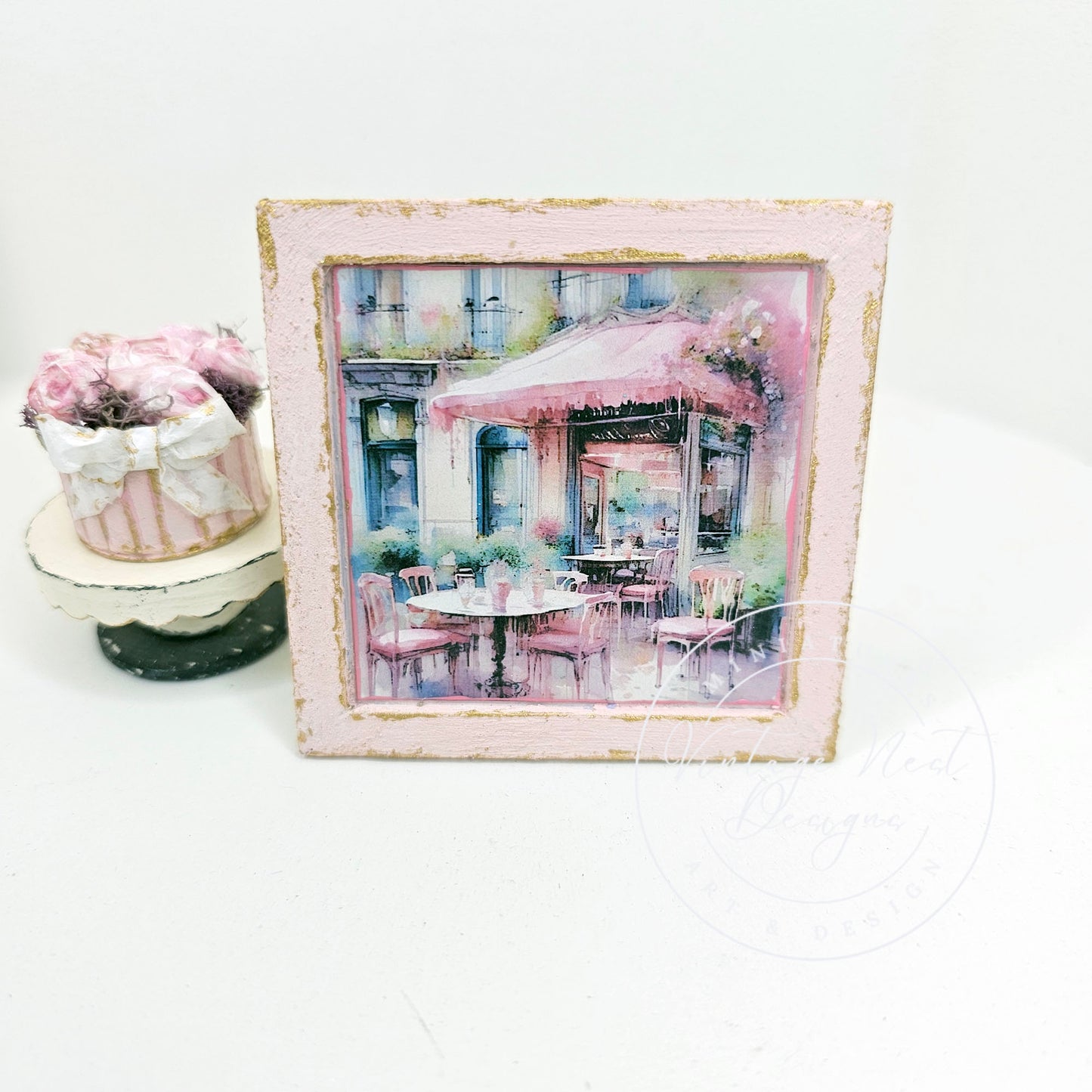 Miniature City Life 4:9 Pink Wood Frame Dollhouse Wall Decor Diorama Shadow Box