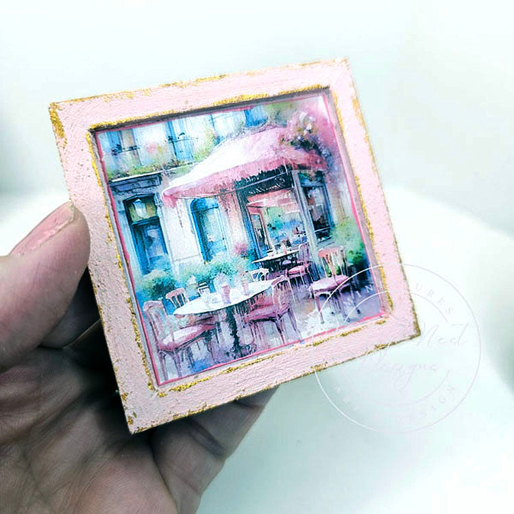 Miniature City Life 4:9 Pink Wood Frame Dollhouse Wall Decor Diorama Shadow Box