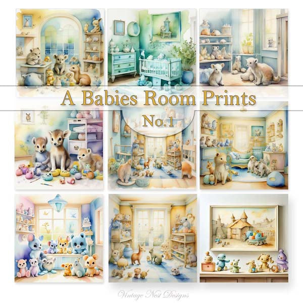 Digital Prints A Babies Room No.1 Scrapbooking Illustration Instant Download