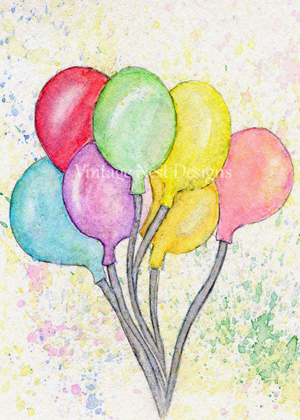 Ballons d'anniversaire n°1 ACEO Impression numérique Peinture aquarelle