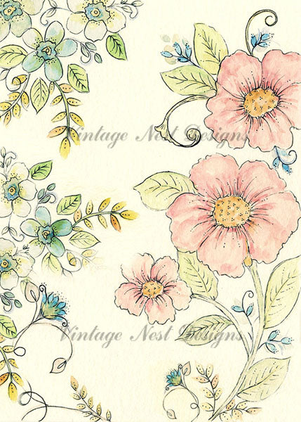 Digital Print Florals No.1 ACEO Watercolor Painting Instant Download