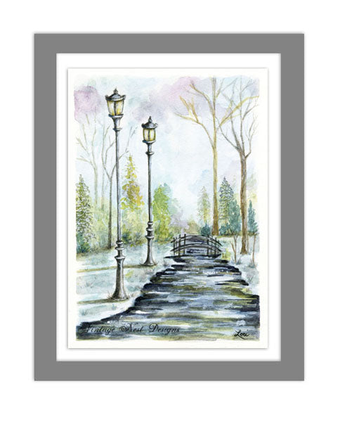 Digital Print A Walk in the Park No.1 Watercolor Painting Instant Download